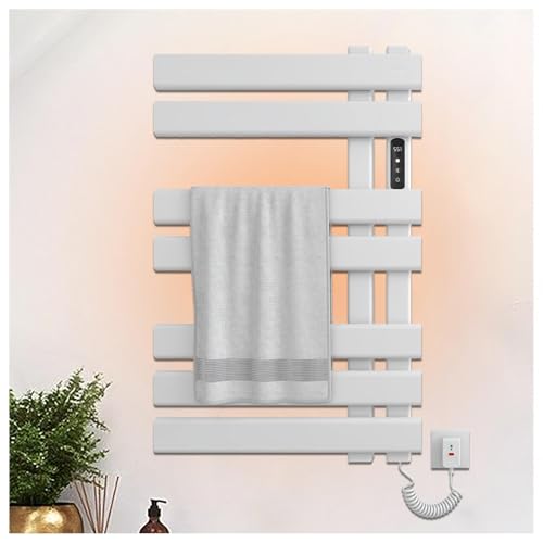 QHLMLL Toallero calefaccionado Independiente de Color Blanco con Temporizador, Pantalla LED, Control de Temperatura Constante, tendedero calefaccionado con cableado para Montaje en Pared