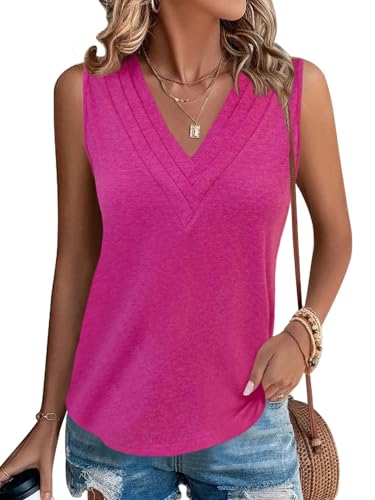 Cicy Bell Women V Neck Tank Tops Dressy Casual Summer Loose Fit Sleeveless Shirts Blouse