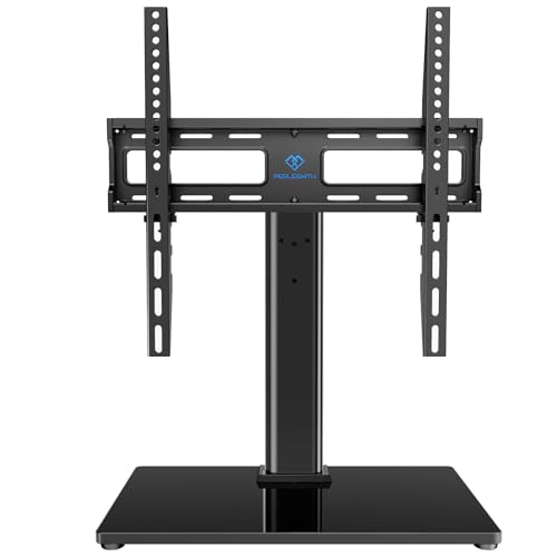 PERLESMITH Swivel Universal TV Stand/Base – Table Top TV Stand for 32-60 inch LCD LED TVs – Height Adjustable TV Mount Stand with Tempered Glass Base, VESA 400x400mm, Holds up to 88lbs PSTVS09