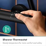 hansgrohe Activera S - oszczędzający wodę komplet prysznicowy (EcoSmart) z termostatem, zestaw prysznicowy z główką prysznicowa, wąż, szyna i deszczownica (240 mm), czarny matowy, 28078670