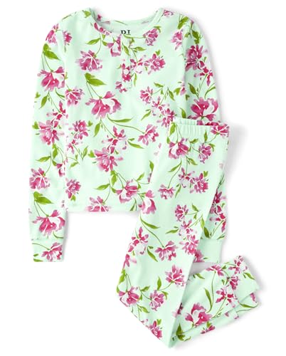 Image of The Children's Place girls Long Sleeve Top and Pants Snug Fit 100% Cotton 2 Piece Pajama Set