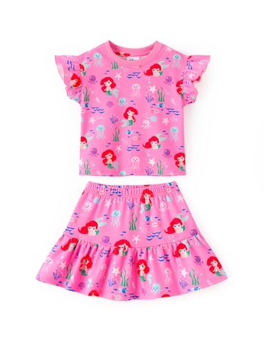Image of Disney Frozen Elsa Minnie Mouse Stitch Princess Girls' Skirt Sets Ruffle Short Sleeve Clothes 2pcs Outfits Summer Dress 2-9Y