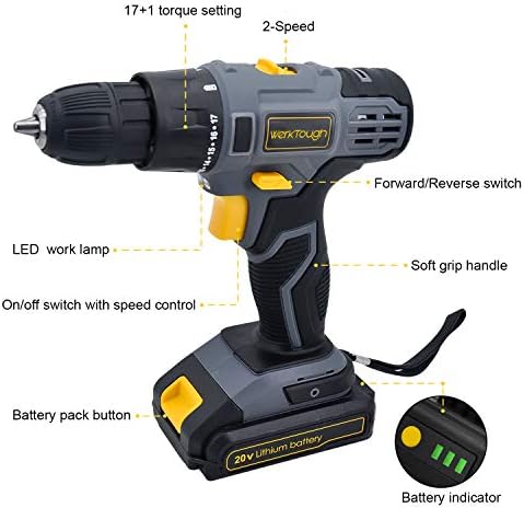 D023 20V Cordless Drill Driver Powerful Screwdriver 2×2.0Ah Li-ion Battery Platform With Fast Charger