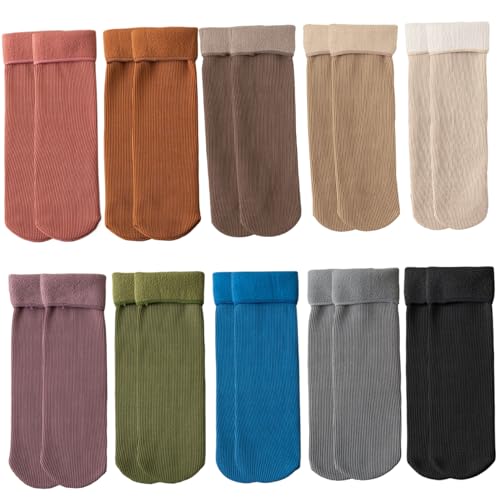 Calcetines de lana para mujer pack de 10 pares térmicos finos con forro polar y puño acanalado
