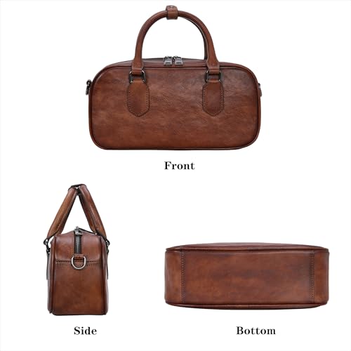 HESHE Barrel Bag Small Top Handle Bags Leather Purses for Women Boston Satchel Tote Handbags with Crossbody Strap4
