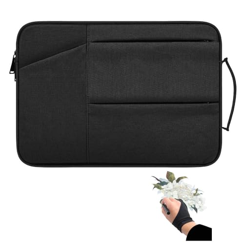 Drawing Tablet Case Carrying Bag with Artist Glove Graphics Tablet Sleeve Protective Bag for Huion H610 Pro, HS610, HS611, Xp-Pen Deco 01, Star 06, Ugee M708 and VEIKK A30, A50 (Black)