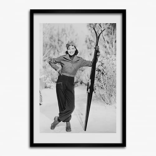 Affiche peinture femme avec des skis Tulup cadre 50x70 moderne