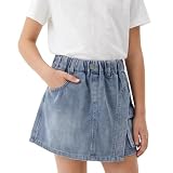 SCBEBE Girls Denim Skort Elastic School Tennis Scooter Pleated Jean Skirt
