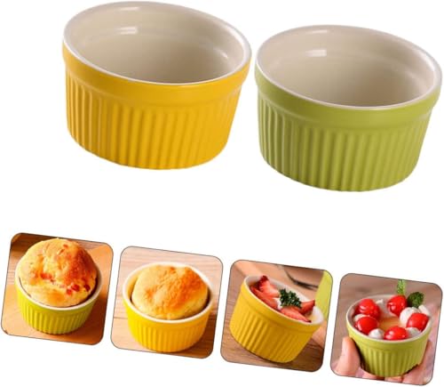 2szt Żółty Okrągły Kreatywny Do Kokilek Bezpieczny Kształt Styl Kokilki Paski Ramikins Kremowe Zielone Ceramiczne Miski Mikrofalowe I Creme Zas, Assorted Color, 6.5x6.5cm