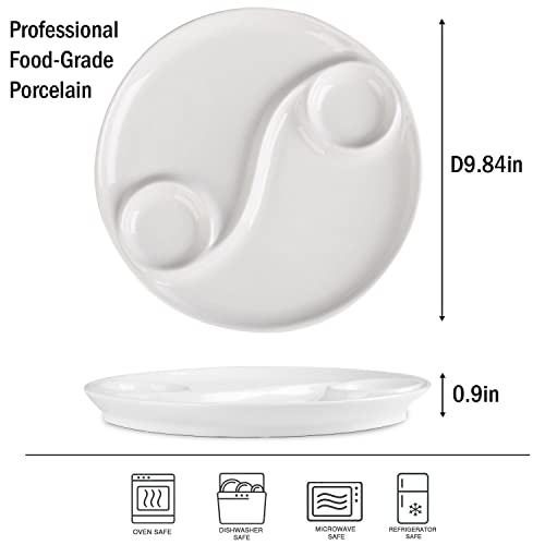 Artestia Fondue Divided Plates Set of 4, 9.84 Inch Round Ceramic Fondue Dishes with Dipping Saucer for Serving Fondue Food, Sauce and Condiments, Microwave Dishwasher Safe - Thumbnail 2