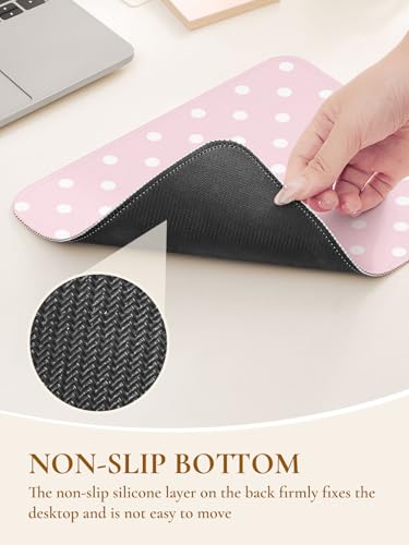 Image of Square Cute Dots Mouse Pad with Stitched Edge, Premium Waterproof Cloth Aesthetic Small Dot Mouse Mat, Non-Slip Rubber Base Funny Mousepad Desk Accessories,Dots Pink White