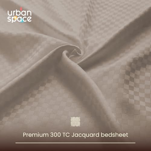 Image of Urban Space 100% Cotton 300TC Jacquard Fitted bedsheets for King Size Bed, Pure Cotton Bedsheet King Bed, Checks Fitted bedsheet King Size with 2 Pillow Covers (72 x 78 Inches, Soft Brown Cubes)