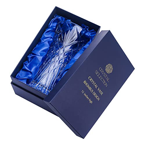 Crystal Clear Crystal Vase,, 12Inch High, For Flowers & Decor, Rhombus Design, Lovely Nice Shiny Piece, Suitable For All Occasions, Perfect As A Gift,, Clear #TOP4