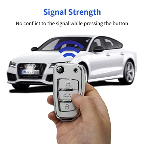 Offcurve For Audi Key Fob Cover, Premium Soft Tpu 360 Degree Full Protection Key Shell Case Compatible With Audi A1 A3 Q3 Q7 R8 A6L Tt Off-H-White #TOP4