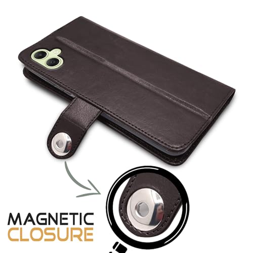 Image of Pikkme Flip Cover Leather Finish | Inside TPU with Card Pockets | Wallet Stand and Shock Proof | Complete Protection Button Flip Case for Samsung Galaxy A05 / M05 / F05 (Coffee)