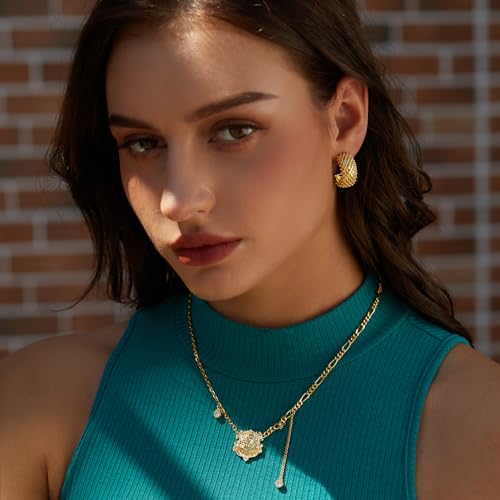 Image of FRUMOS 18K Gold Plated Chunky Hoop Earrings for Women Fashion Thick Gold Hoops Set Jewelry for Birthday Christmas Gifts