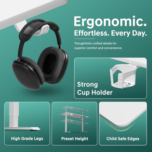 Image of Velocity Electric Height Adjustable Desk for Office Work | 80 Kg Weight Capacity | 5 Year Warranty | Sit-Stand Ergonomic Table | 3 Memory Preset (White, Table top - 100cm)