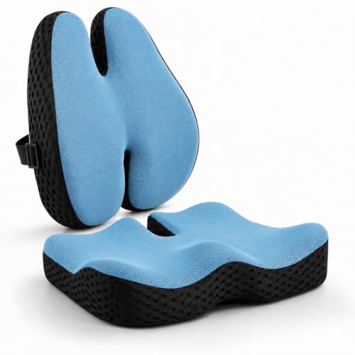 Image of Grin Health SitPlus Ergonomic Seating Combo | Dense Orthopedic Coccyx Seat Cushion & Patented Lumbar Back Support for Office Chair, Car & Long Sitting | Relief for Back Pain, Coccyx & Tailbone Pain