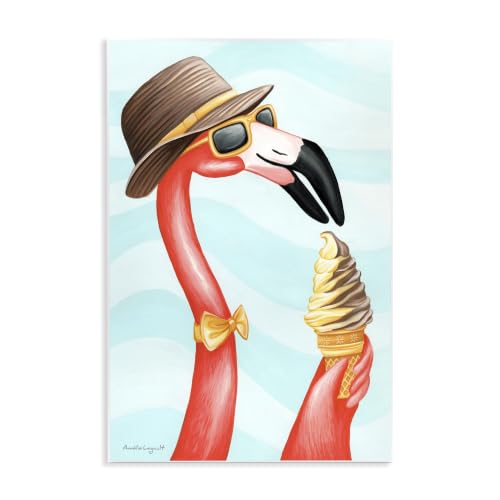 Dapper Flamingo Summertime Ice, 10 x 15 Inch Mounted Print on Wall Plaque