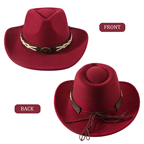 Outink Men Women Cowboy Cowgirl Hat Western Fur Felt Wide Brim Cowboy Hat With Leather Belt For Halloween Costume Party (1 Pack-Black 1) #TOP4