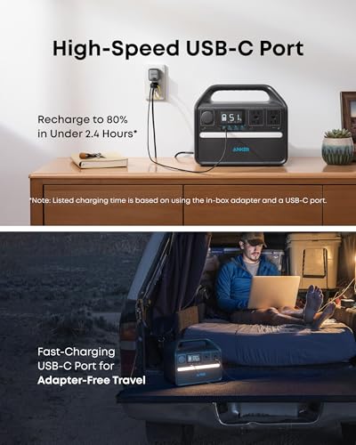 Image of Anker 536 Portable Power Station, 508Wh Solar Generator (Solar Panel Optional) with LiFePO4 Battery Pack, 500W 9-Port Powerhouse, 4 AC Outlets, 60W USB-C PD Output, LED Light for Outdoor Camping, RV