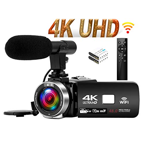 Videocamara 4K 30FPS Cámara de Video 48MP WiFi Videocamara Vlogging con Pantalla Táctil de 3.0'Cámara Visión Nocturna por Infrarrojos Micrófono Externo Time-Lapse