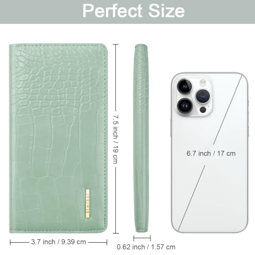 Image of Wallet Women Bifold Faux Crocodile Leather Slim Thin Long Wallets | RFID Blocking, Alligator Texture, Luxury, Credit Cards Holder, Female Woman Ladies Purse,Zipper Coin Pocket, Green Croc