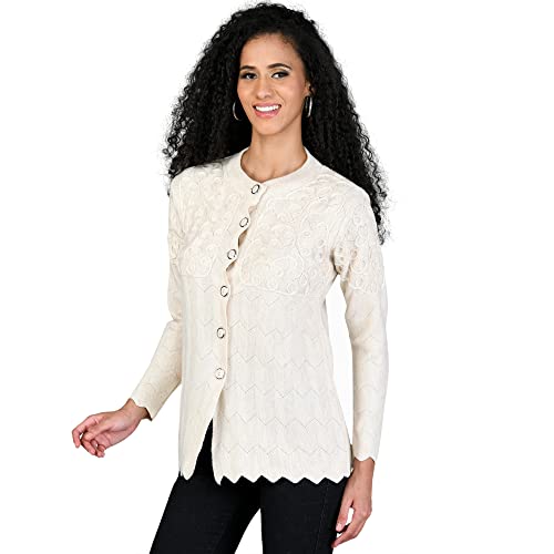 Image of LADYWILLINGTON Women Woollen Round Neck Sweater Heavy Front Long Kadai Cardigan Winter Wear Pure Wool Cardigan for Women Free Size Cotty Warm Cardigans with Side Pockets