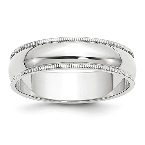 Solid 10k White Gold 6mm Milgrain Plain Classic Dome Wedding Band Ring Size 9