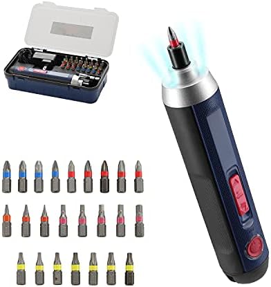 4V Cordless Electric Screwdriver with 4 Torques Small portable power screwdriver kit,2Ah Li-ion available for USB charging,with LED Work Light for the repair of appliances, furniture