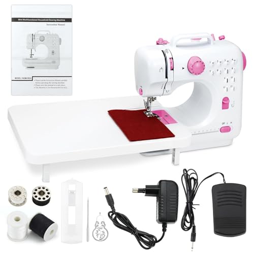 Aischens Machine à Coudre électrique Manuelle pour Débutants, 12 Modèles de Couture Automatiques, Vitesse Réglable, 2 Méthodes de Charge avec étagère,...