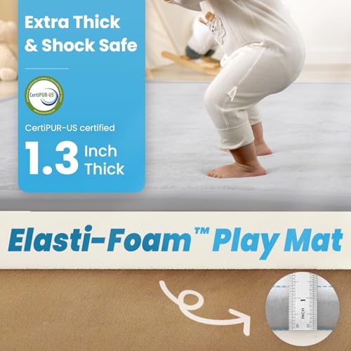 Image of 1.3 inch Thick Baby Play Mat for Floor, 28x72 Foam Tummy Time Mat, Padded Support Soft Plush Bedside Rugs for Infant Kids Toddler Crawling Kick Activity (Light Grey)