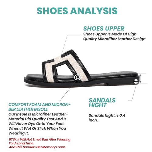 Image of NianEr Womens Microfiber Leather Memory Foam H Sandals Summer Shoes Slides | Flat, Comfortable, Slip On, Dressy, Dress, Beach, Vacation, Designer, Comfy, Casual, Bridal, Church, Boho, Office, Work