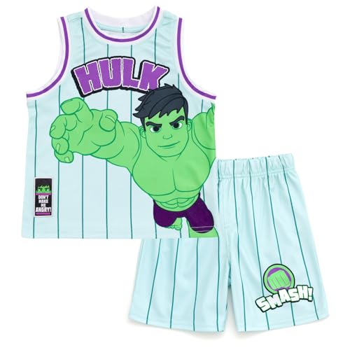 Marvel Spidey and His Amazing Friends Hulk Toddler Boys Mesh Jersey Tank Top and Basketball Shorts Outfit Set Mint Green 4T