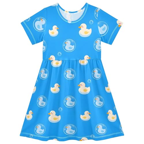 ALAZA Little Girl Dresses Short Sleeve Toddler Girls Dress Clothes Duck Bubble Blue Fashion 2T