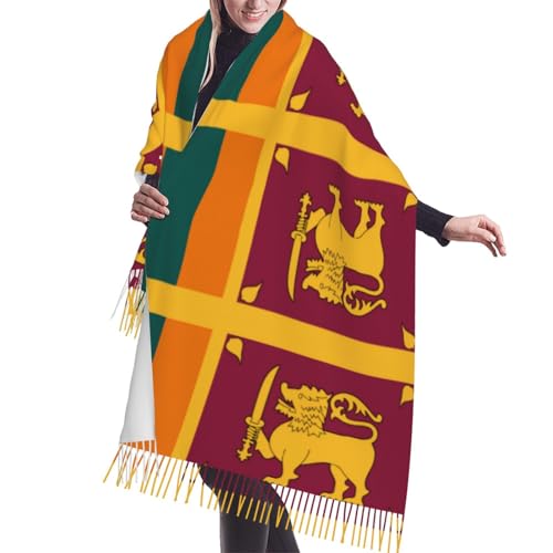 Women's long tassel shawl scarf, Sri Lanka Flag light and soft cashmere scarf, fashionable neck scarf for all seasons