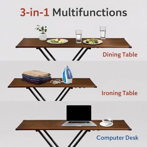 Image of FLIPZON Premium Foldable Ironing Cum Multi-Purpose Table with Heavy-Duty Metal Frame | Smart Space-Saving Laptop, Study & Utility Desk (Mahogany)
