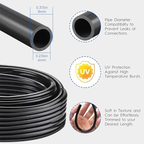 360° Automatic Drip Irrigation Kit - 5/16\'\' Tubing, Adjustable Universal Spray Nozzle, Copper Atomizing System for Garden/Lawn/Greenhouse - Multi-Directional Rotation, Quick Connectors, 16FT - Thumbnail 6