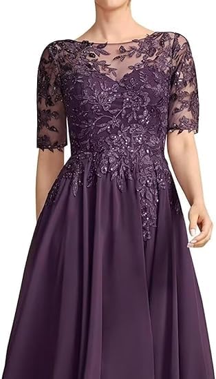 Lace Mother of The Bride Dresses Tea Length Chiffon Applique Formal Evening Gowns with Short Sleeves2