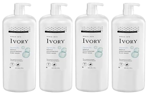 Ivory Gentle Moisturizing Body Wash for Dry, Sensitive Skin, Fragrance-free, 40 oz (Pack of 4)