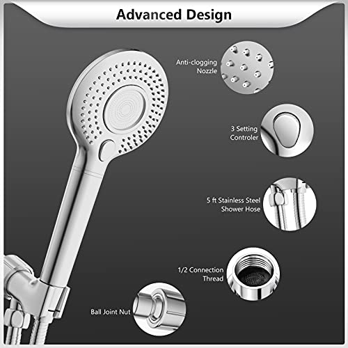 Image of FEELSO Filtered Shower Head with Handheld, High Pressure 3 Spray Mode Showerhead with 60 inch Hose, Bracket and 15 Stage Water Softener Filters for Hard Water Remove Chlorine and Harmful Substance