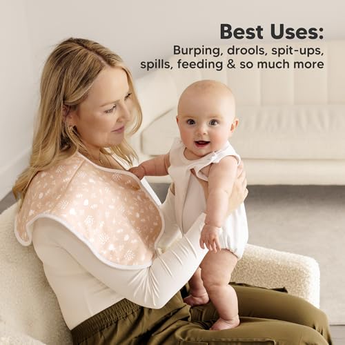 KeaBabies 4-Pack Baby Burp Cloths Baby Girl, Boy - Organic Cotton Burp Cloth, Extra Large, Absorbent, Soft Burping Cloths & Bibs Set for Babies, Newborn Burp Clothes, Thick Burp Rags (Fleur)