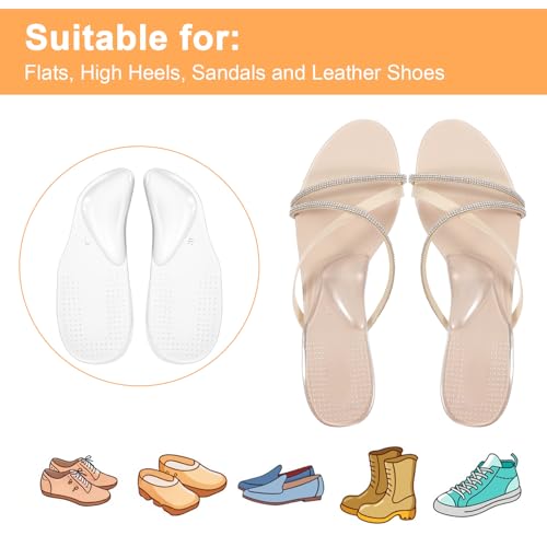 Image of 2 Pairs Arch Support Shoe Inserts Plantar Fasciitis Relief Self-Adhesive Arch Pads Heel Cushion Flats Heel Pain Gel Arch Insoles for Men and Women