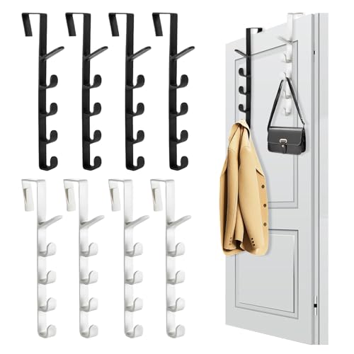 Pluvyze 8pcs Perchero Puerta Colgador Puerta Adecuado para Dormitorio BañO Cocina Armario Puede Colgar Toallas Ropa Sombreros Bolsos Etc Ahorra Espacio (Blanco y Negro)
