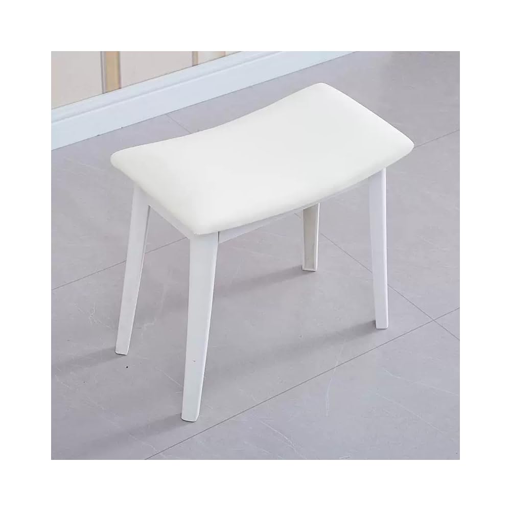 Balama Sgabello da toeletta, bianco, imbottito, 47 x 28 x 45 cm, con robusta ecopelle e gambe in plastica, leggero, fino a 150 kg