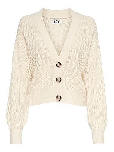 JDY Damen Strickjacke JDYJusty gestrickte Damenjacke Cardigan mit Knopfleiste 15200418 Eggnog M