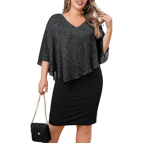 FOLUNSI Plus Size V Neck Bodycon Dress Cover