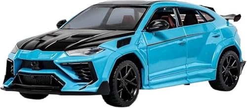 Image of 1:24 Lambos Urus Bison Mansory SUV Diecast Model - Alloy Body Pull Back Car with Light & Sound, Openable Doors - Collectible Vehicle Toy Gift for Kids & Car Enthusiasts (Blue)