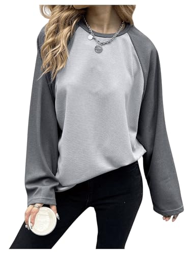 MakeMeChic Girl's Star Print Color Block Crew Neck Long Sleeve Tee Shirt Y2K Tees Top