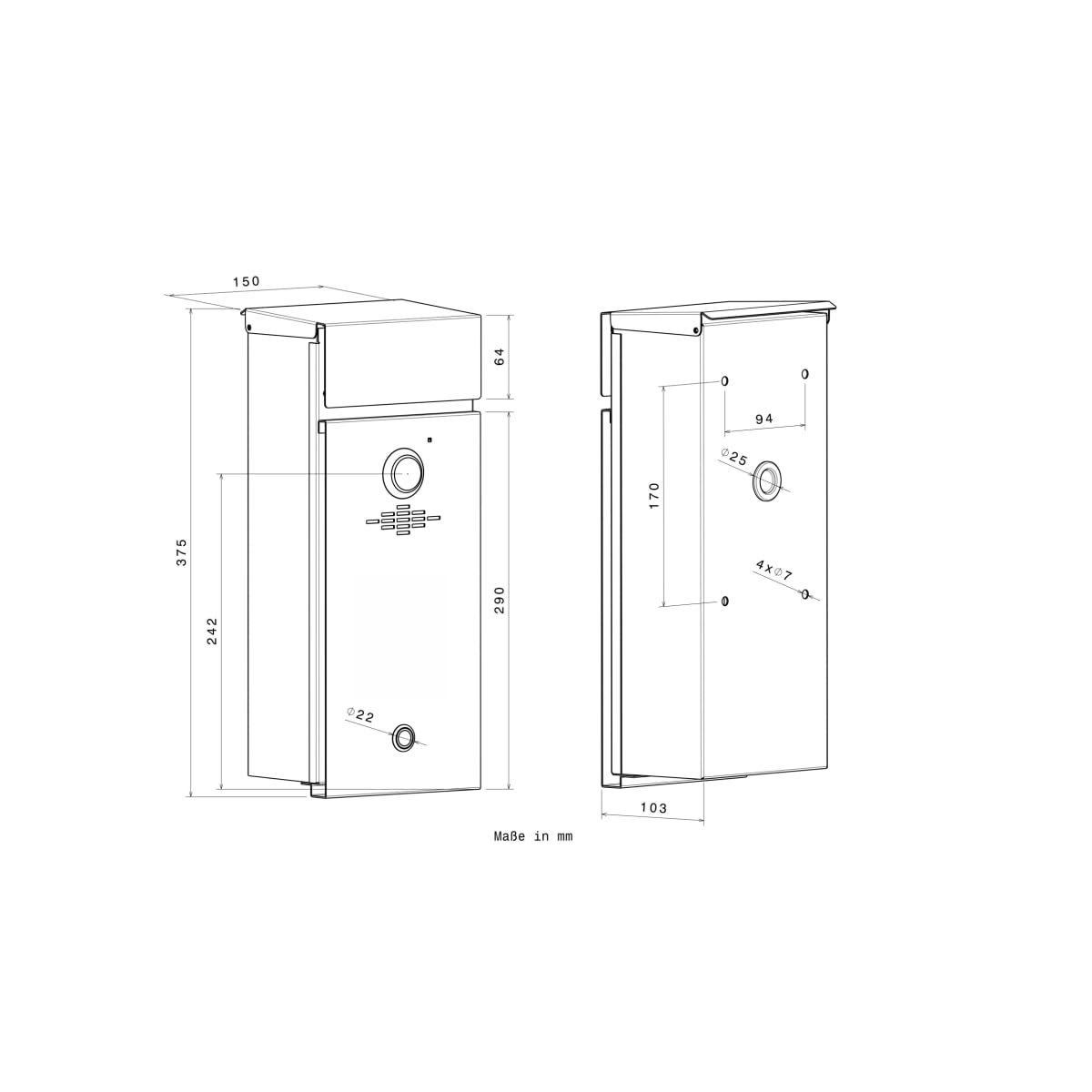 Metzler Briefkasten mit Video Türsprechanlage VDM10 2.0 und Zeitungsfach in Anthrazit RAL7016 - LAN/POE - Edelstahlleisten personalisiert mit individueller Lasergravur, Videosprechanlage Rechts